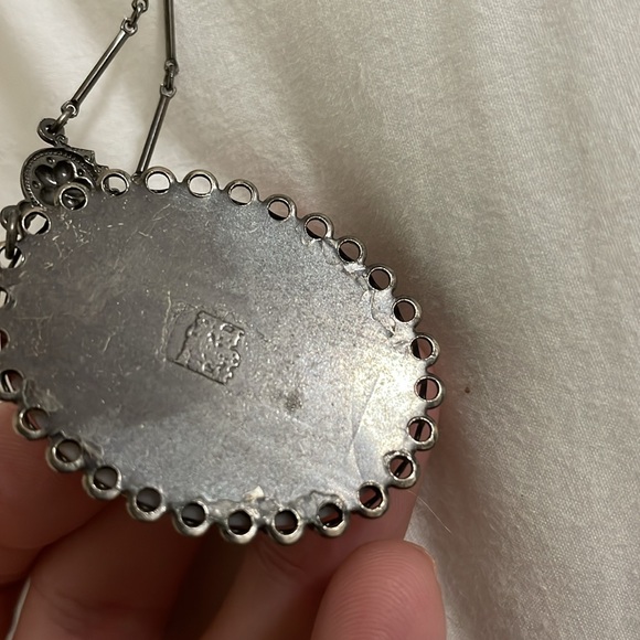 Rose 'quartz' pink domed oval pendant, hand-wrought vintage lucite with matte - Picture 8 of 8